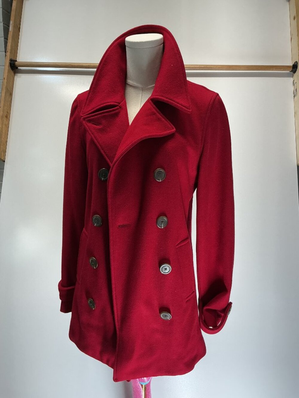 Vintage 2006 GAP Factory Red Wool Blend Double Breasted Peacoat Women S